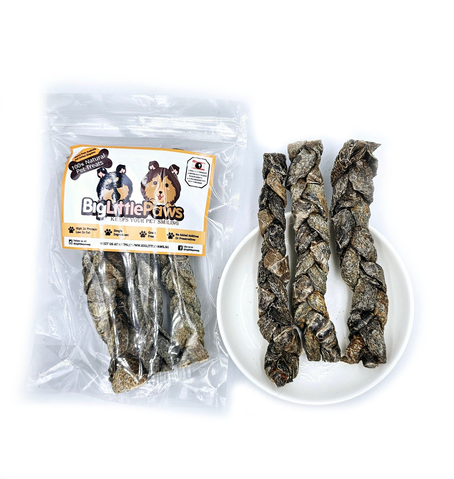 Braided Ostrich Skin- Big Little Paws Singapore Dog Treats